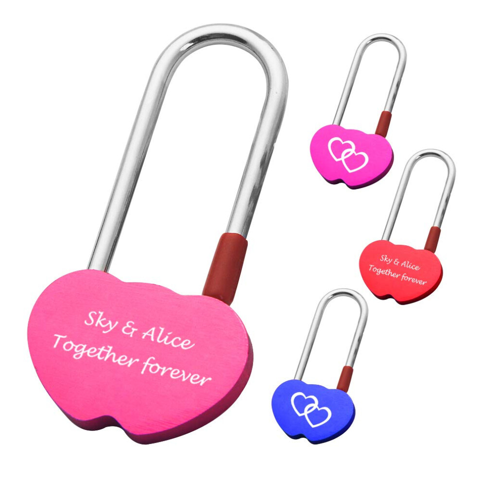 Engraved Love Lock For Bridge Personalized Heart Locks For Couples Travel Wedding Anniversary Valentine's Day Custom Gifts Linked Hearts (Pink) 778739811586