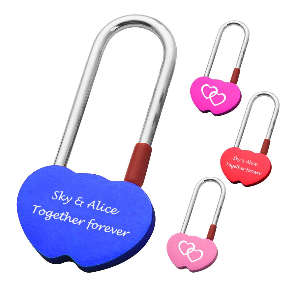 Engraved Love Lock For Bridge Personalized Heart Locks For Couples Travel Wedding Anniversary Valentine's Day Custom Gifts Linked Hearts (Blue) 778739811616