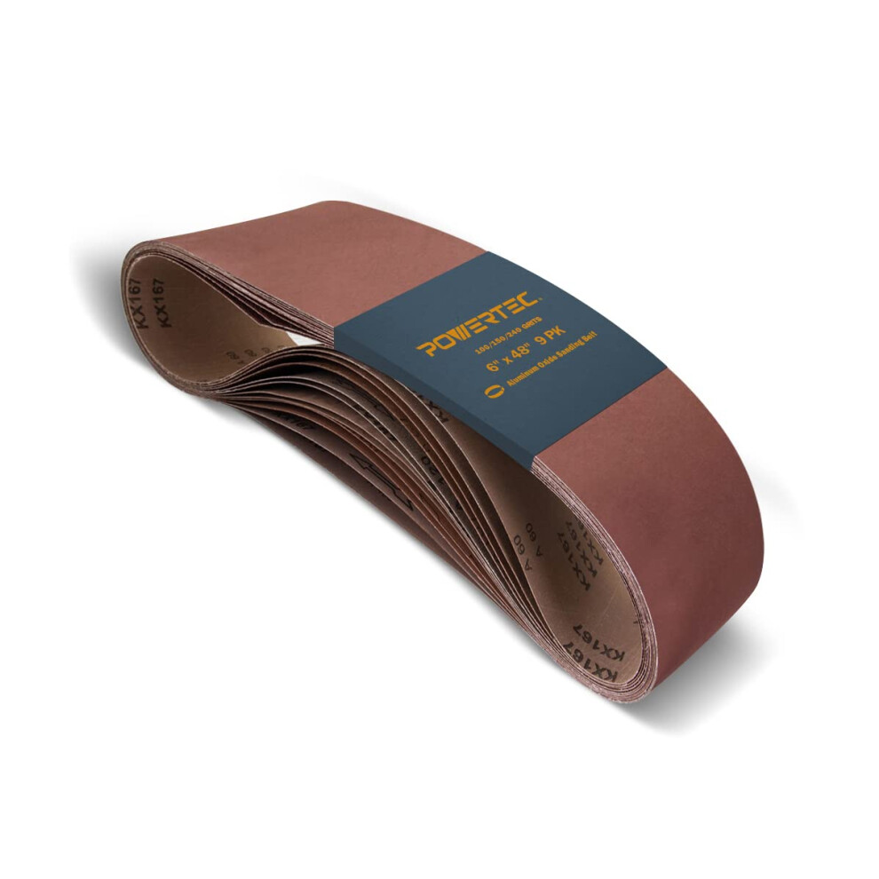 Powertec 6 X 48 Inch Sanding Belts 9Pk 3 Each Of 100/180/240 Grits Aluminum Oxide Belt Sander Sanding Belt Assortment For Bench Belt Sander Wood 843441107149