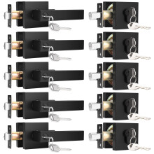 KNOBWELL Lot de 5 poignes de porte d'entre robustes, noir mat, avec pne dormant carr assorti (pour bureau et porte d'entre), cls identiques