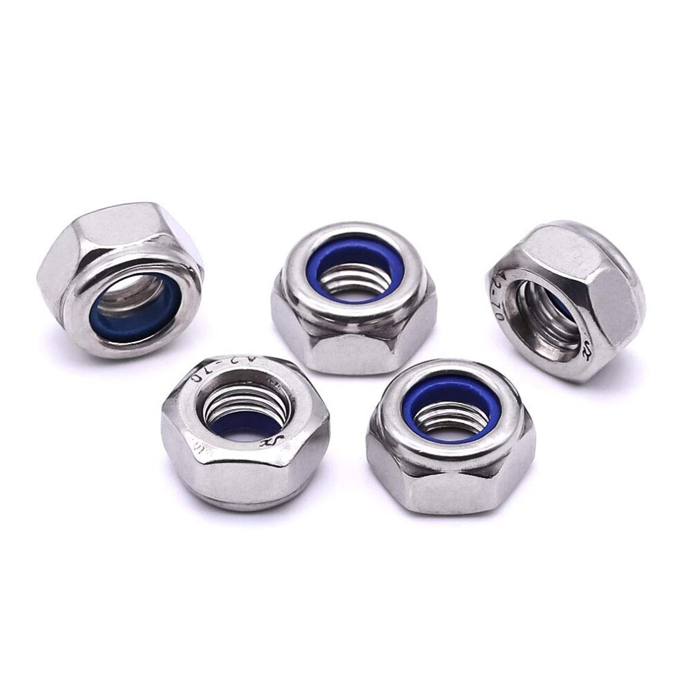 M6-1.0 (100 pcs) Nylon Insert Hex Lock Nuts 304 Stainless Steel 18-8 Locknut Bright Finish DIN985-image-OPC-PM95VJ6-NEW