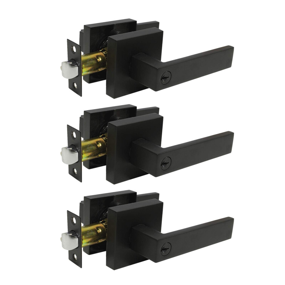 Probrico 3 Pack Keyed Entry Door Levers Locks Black Entrance Lockset Leverset Heavy Duty Exterior Hardware For Front/Back Interior Doors Left Or Righ 6941154082419