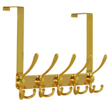 Dseap Over The Door Hook Hanger - 5 Tri Hooks Heavy Duty Over The Door Towel Rack Coat Rack for Clothes Hat Towel Gold