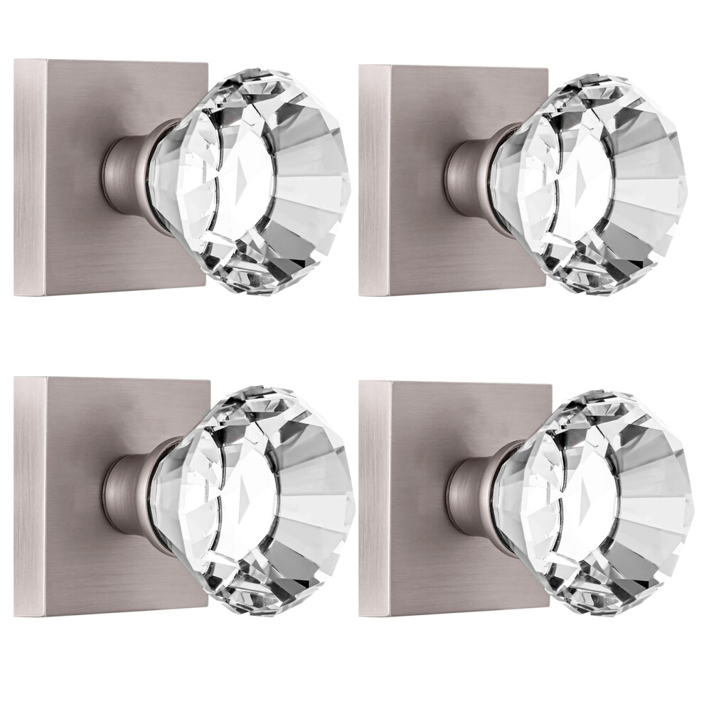 Hiemey 4 Pack Glass Dummy Door Knobs Interior Inactive Clear Crystal Door Knob Brushed Nickel Non-Turning Door Knobs Square For Closets And Hall Di 653858023280