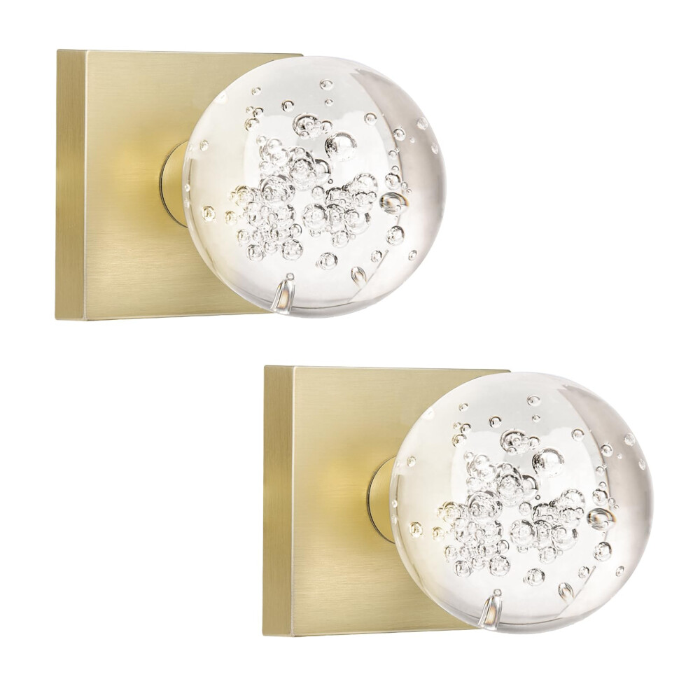 Hiemey 2 Pcs Glass Dummy Door Knobs Interior Gold Crystal Half-Dummy Door Knobs For Hall And Closet Satin Brass Clear Bubble Ball Round 653858022856