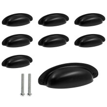 Yoohey 8 pezzi 8,9 cm foro centrale stile vintage fattoria maniglie a tazza maniglie piatte nere per armadietti per armadietti, cassettiere, cass