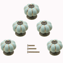 ESreake 5-pack retro vintage keramische pompoenkastknoppen keukenkastladen dressoirkast handgrepen deurgrepen met 3 soorten schroeven (