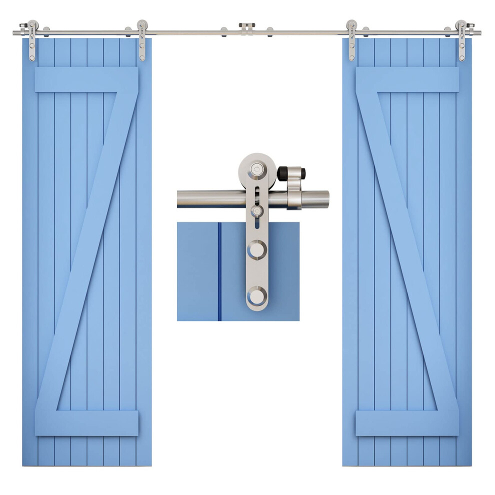 Tsmst 10.5Ft Sliding Barn Door Hardware Kit Stainless Steel Heavy Duty Sturdy Barn Door Track For Double Wood Door Slide Smoothly Quietly (I Style) 6973582916707