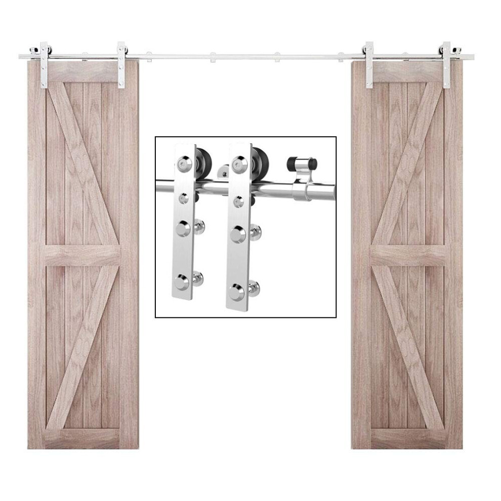 Tsmst 11Ft Sliding Barn Door Hardware Kit Stainless Steel Heavy Duty Sturdy Barn Door Track For Double Wood Door Slide Smoothly Quietly (L Style) 6973582916738
