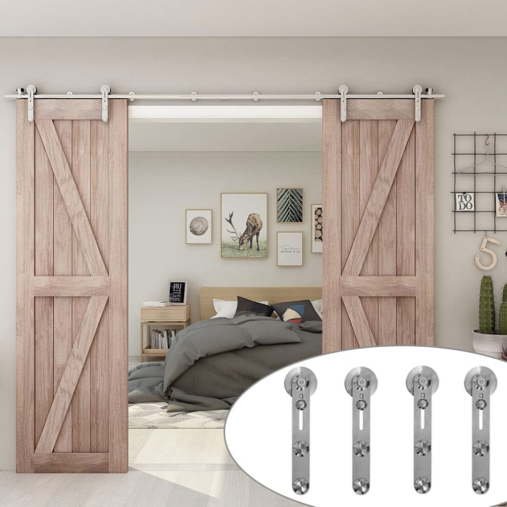 Tsmst 6.6Ft Sliding Barn Door Hardware Kit Stainless Steel Heavy Duty Sturdy Barn Door Track For Double Wood Door Slide Smoothly Quietly (I Style) 6973582916875