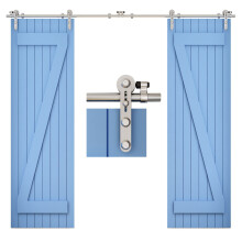 TSMST Kit di ferramenta per porta scorrevole da 7 piedi in acciaio inossidabile Binario per porta da fienile robusto e resistente per doppia port