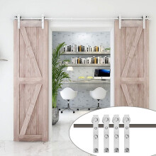 TSMST Kit di ferramenta per porta scorrevole da 9 piedi in acciaio inossidabile Binario per porta da fienile robusto e resistente per doppia port