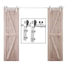 TSMST Kit di ferramenta per porta scorrevole da 1,8 m in acciaio inox, robusto e robusto binario per porta da fienile per doppia porta in legno c