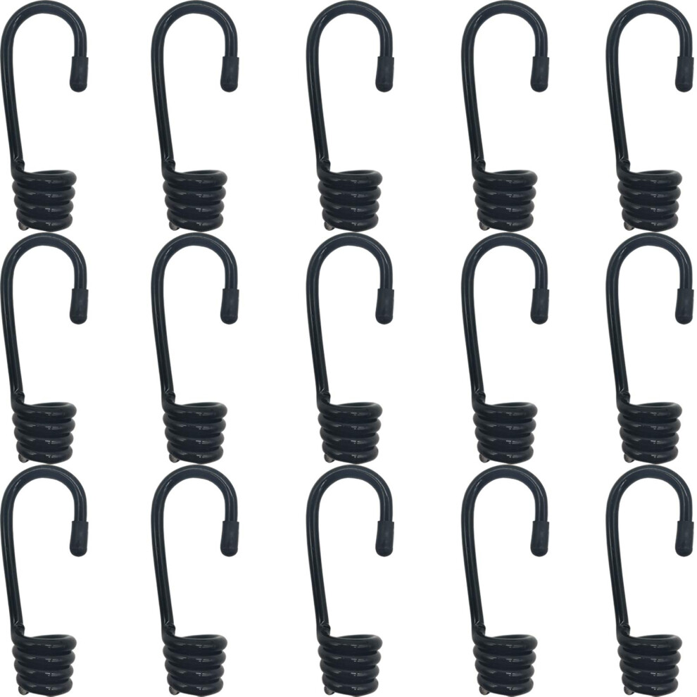 Tihood 15Pcs 3/8 Inch Plastic-Coated Bungee Shock Cord Hook Spiral Wire Hooks End For Elastic Rope Strapping Tape (Without Bungee Cords) 712491628099