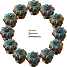 ESreake Yusheng Confezione da 12 pomelli vintage in ceramica con zucca per armadietti, cassettiere, armadietti, cassettiere, armadietti, maniglie