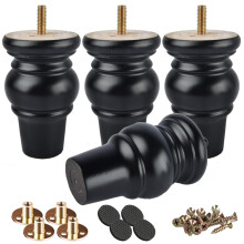 4 inch Solid Wood Furniture Legs, Btowin 4Pcs Wooden Turned Bun Feet with Threaded 5/16'' Hanger Bolts & Mounting Plate & Screws for Sofa Couch Chair
