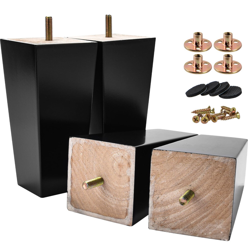 4 Inch Solid Wood Furniture Legs Btowin 4Pcs Mid-Century Modern Wooden Pyramid Replacement Feet With Threaded 5/16'' Hanger Bolts & Mounting Plate & 8789259468398