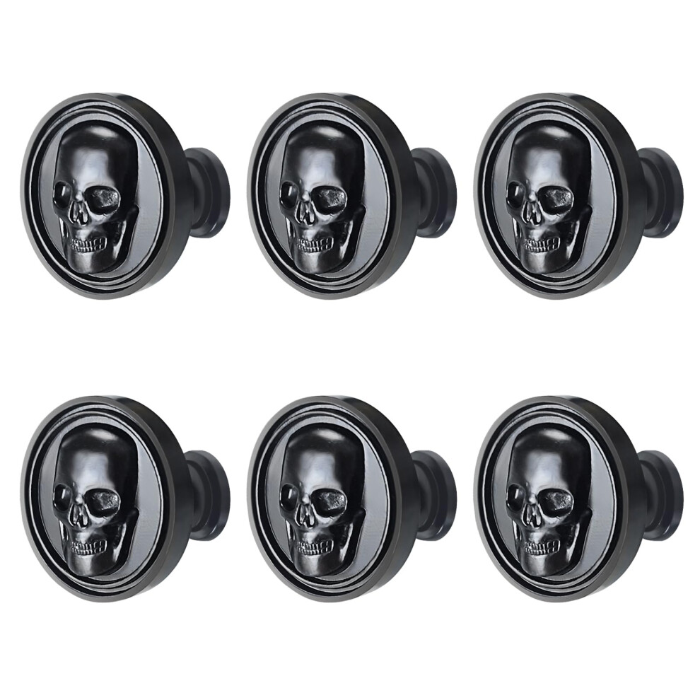 Bami-Lee House Vintage Skull Knob 6 Pcs Single Hole Cabinets Pulls For Drawer Wardrobes Bookcases Dresser Closets (Black) 768563011955