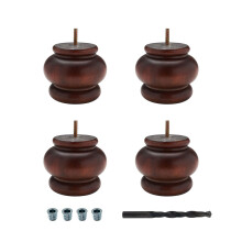 OUTWATER Architectural Products Pied en chignon rond en bois dur massif teint de 4 po de hauteur x 4-7/8 po de diamtre | Paquet de 4 avec 4 cr