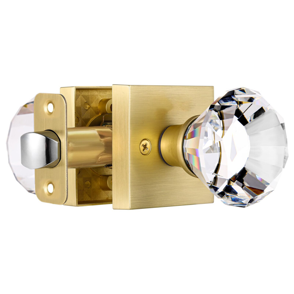 Hiemey Glass Crystal Door Knobs Interior Gold Door Knobs Passage Fuction Satin Brass Bs-008N 653858386347