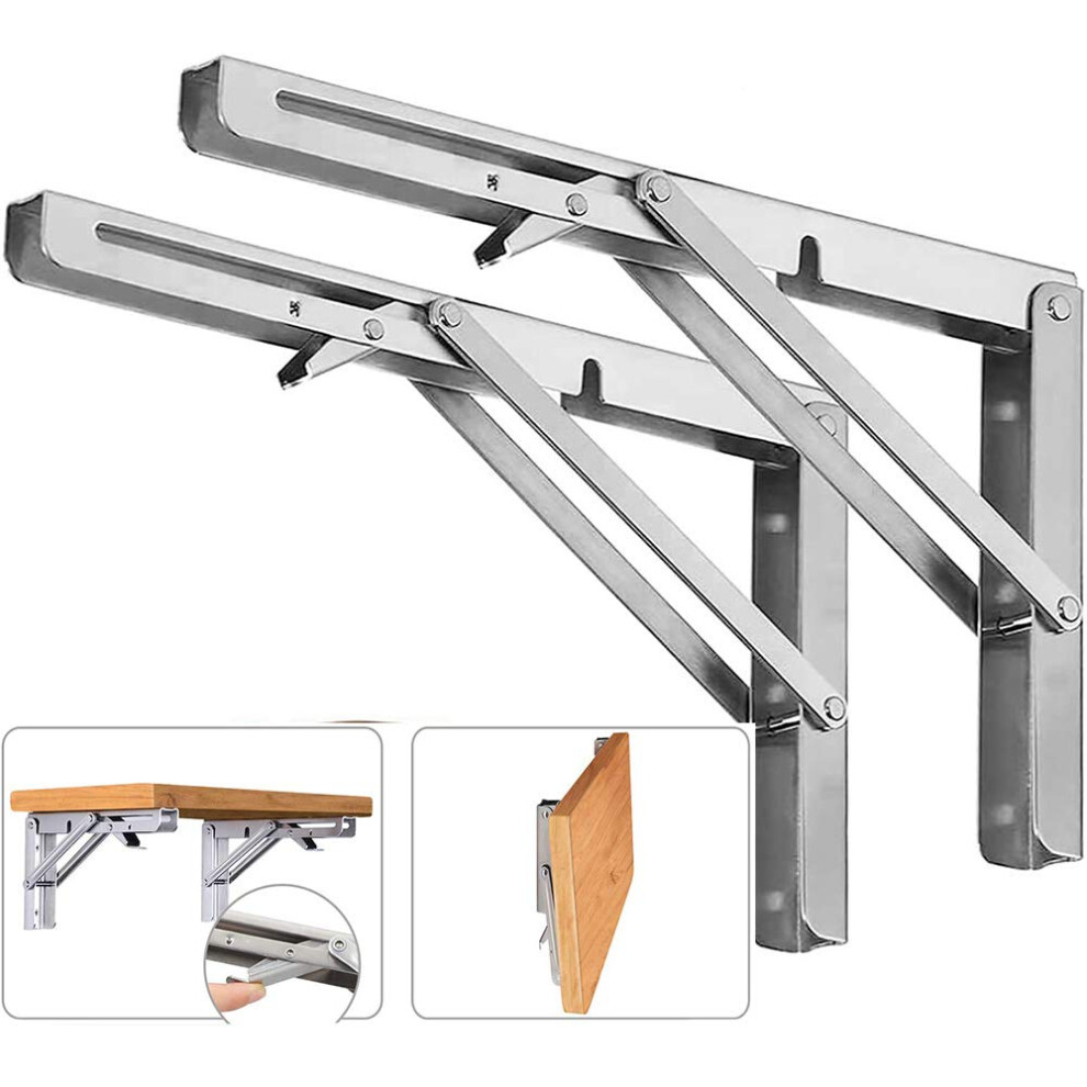 Folding Shelf Brackets Max Load 300 Lb Heavy Duty Stainless Steel Collapsible Wall Mounted Shelf Brackets For Table Space Saving Diy Bracket Pack 783097009735