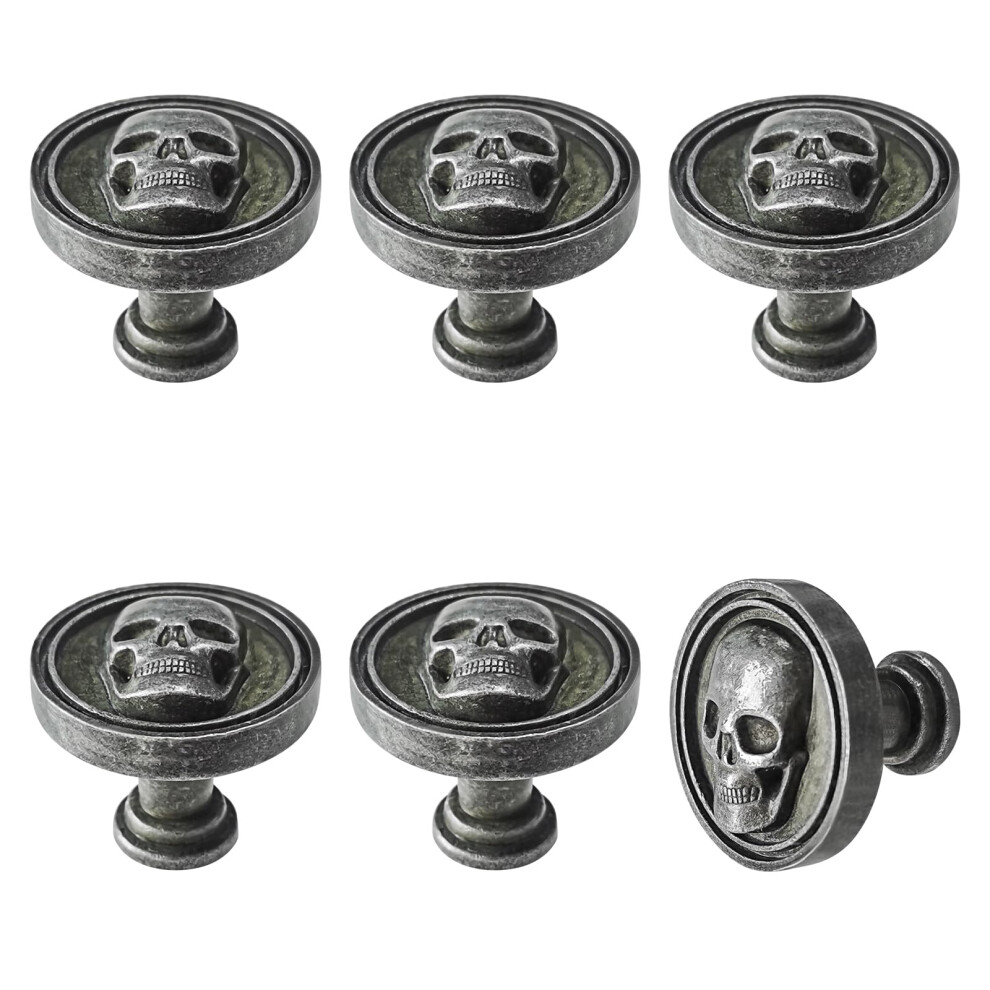 Bami-Lee House 6Pcs Vintage Skull Skeleton Cabinet Knobs - Single Hole Zinc Alloy Drawer Pulls For Kitchen Wardrobes Bookcases Dresser Closets (A 768563010996