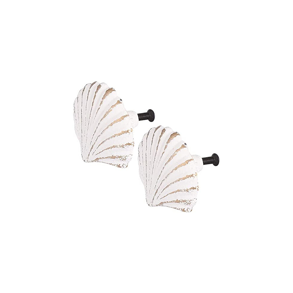 2 Pack Seashell Knobs Ocean Cabinet Pull Knobs Beach Ocean Cabinet Drawer Cupboard Pull For Dresser Cupboard Wardrobe Cabinet Kitchen (White) 755368802284