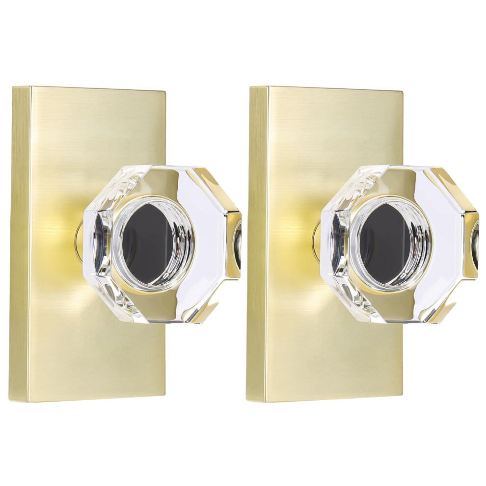 Hiemey Glass Dummy Door Knob Set Satin Brass Gold Octagon Crystal Dummy Door Knob For Interior Closet( Half Dummy 2Pack) 607986639516