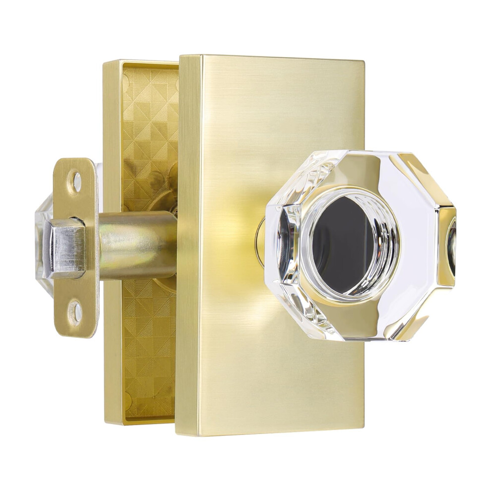 Hiemey Octagon Crystal Glass Gold Door Knob Interior Modern Classic Passage Hall/Closet Door Knobs Satin Brass 607986639509