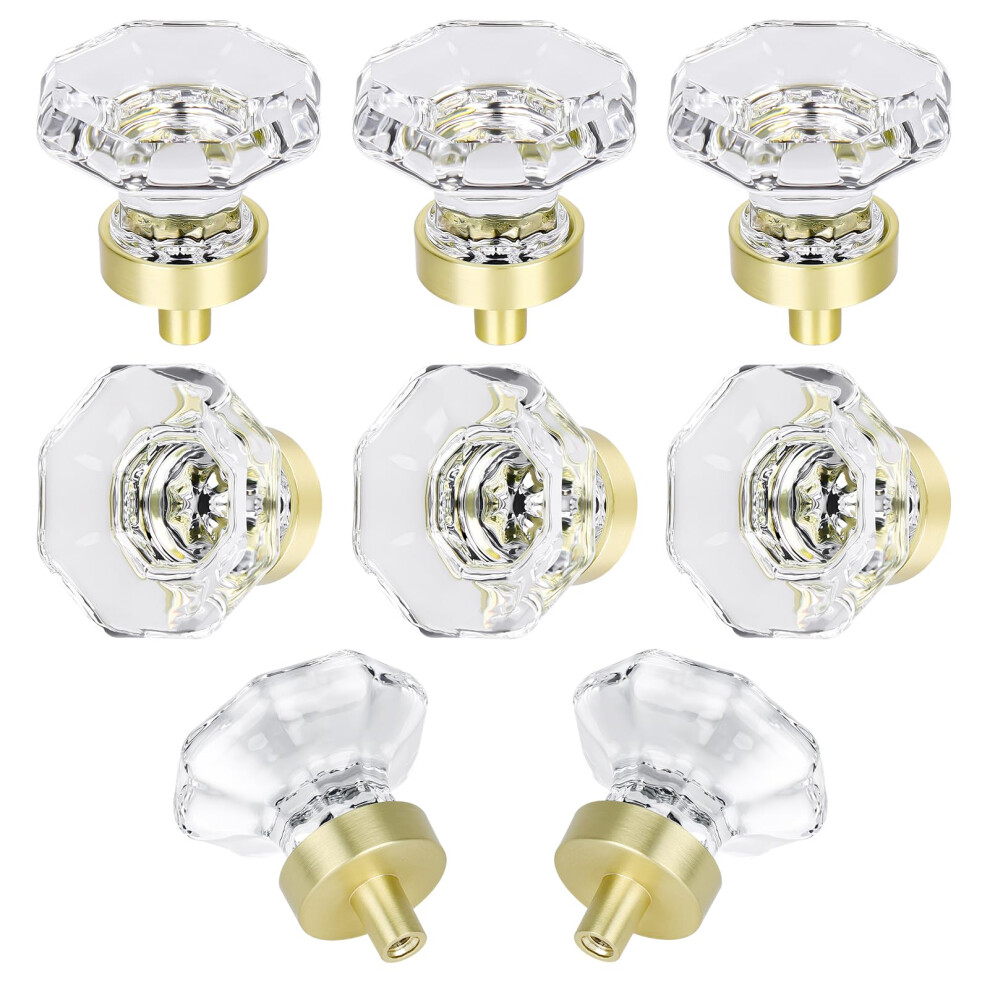 Hiemey Gold Crystal Glass Cabinet Knobs Satin Brass Pulls And Knobs For Cabinet Dresser Drawer(8Pcs Octagon) 659252981188
