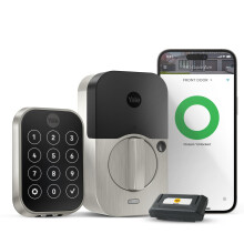 Yale Assure Lock Cerradura de puerta de entrada inteligente sin llave con 2 cerrojos de nνquel satinado y teclado conectado Wi-Fi para entrada de
