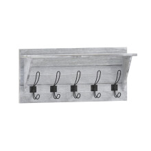 Flash Furniture Daly Scaffale da Parete - Legno Massello di Pino Sbiancato - 24 Pollici - Ripiano Superiore e 5 Ganci - per Ingresso Cucina Bagno