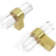 BonKuDoo Gold Crystal Glass Cabinet Knobs Drawer Pulls Clear 10 Pack T-Bar Brushed Brass Knobs for Dresser Drawers