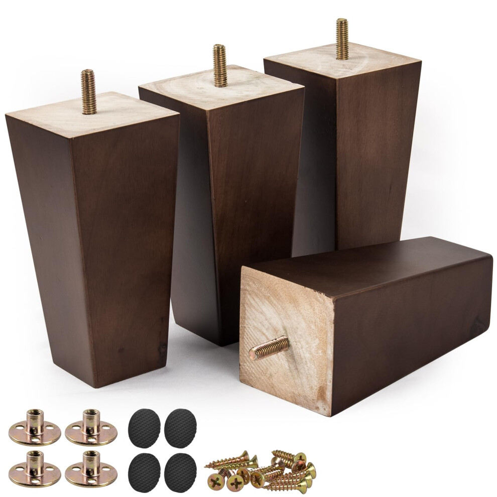 Btowin 10 Inch Solid Wood Furniture Legs 4Pcs Mid-Century Modern Wooden Pyramid Replacement Feet With Threaded 5/16'' Hanger Bolts & Mounting Plate 8489254166816