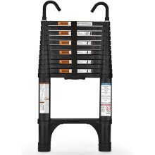 Teleskopleiter SocTone 12,5 FT leichte Aluminium-Verlngerungsleiter mit 2 Dreiecksstabilisatoren Robuste, 330 lbs maximale Kapazitt, zusammenkl