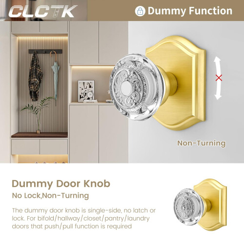 CLCTK 4 Pack Krystalglas Dummy D?rknopper Guld Dummy D?r Knop Satin Messing 1