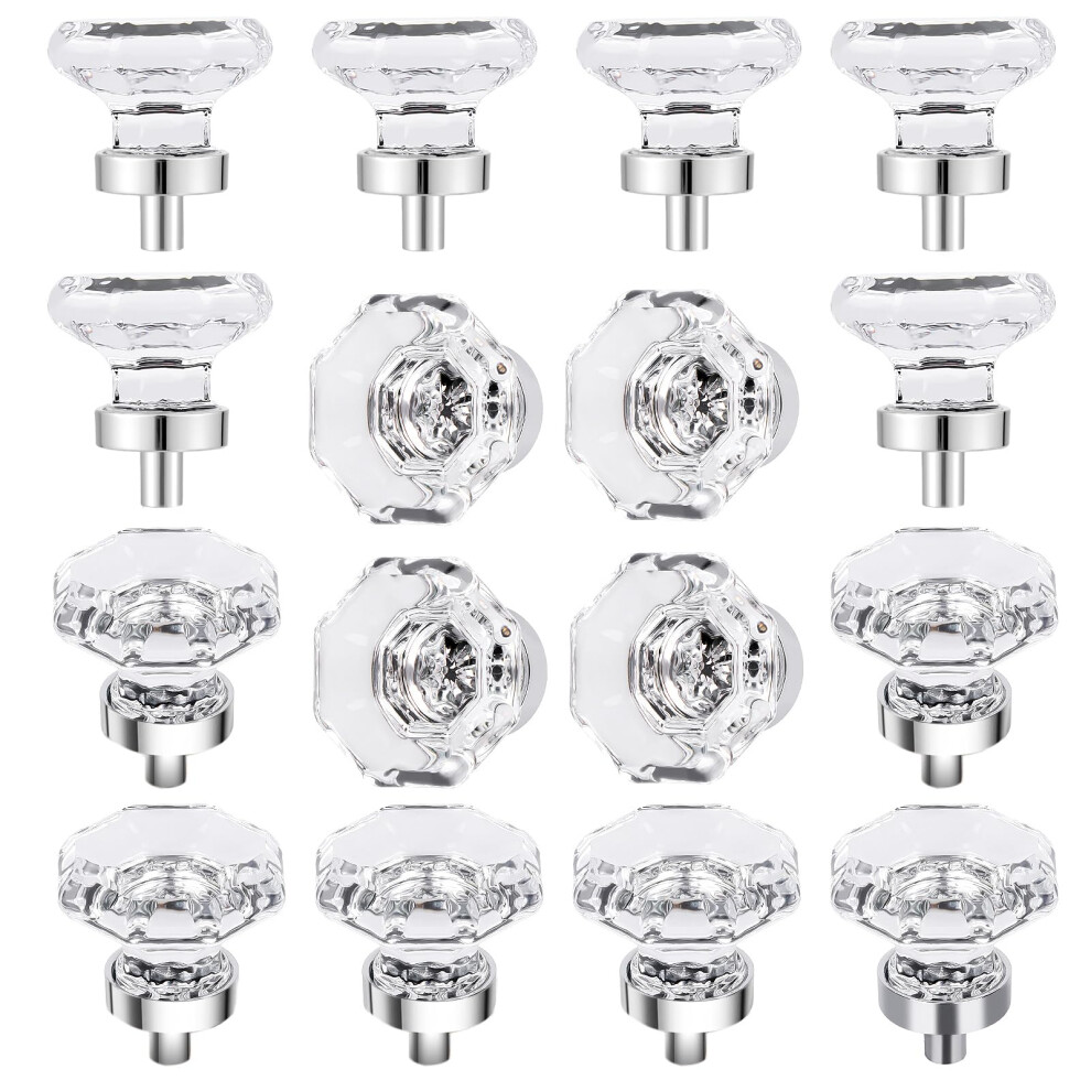 Hiemey Clear Crystal Drawer Pulls And Knobs Polished Chrome Glass Knobs For Cabinets Dresser Drawers Bathroom Kitchen Octagon 16 Pcs 658359053996