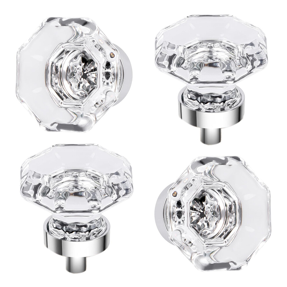 Hiemey 4 Pcs Glass Crystal Cabinet Knobs Polished Chrome Octagon Clear Cabinet Drawer Pulls For Kitchen Dresser Bathroom Cupboard 658359053972