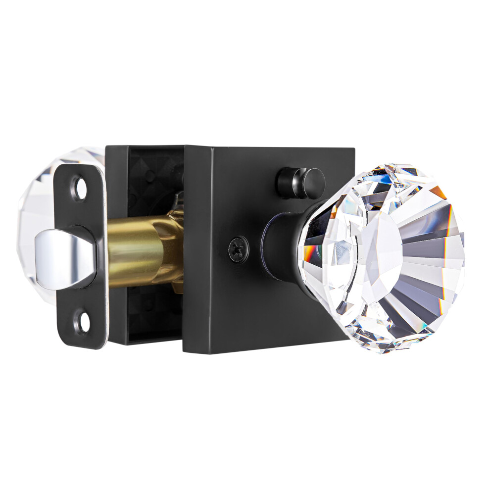 Hiemey Glass Crystal Door Knobs Interior With Lock Matte Black Modern Diamond Privacy Square Clear Glass Crystal Door Knobs For Bedroom And Bathroom 658359054009