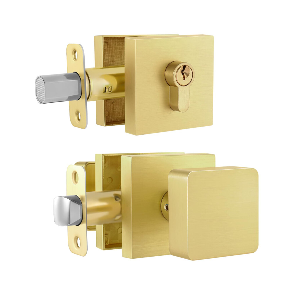 Naubea Gold Door Knob With Deadbolt Lock Set Satin Brass Exterior Deadbolt And Door Knob With Key 658359053514