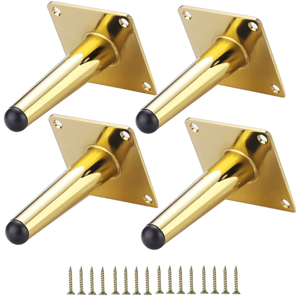Smaxcn 4Pcs 4 3/4 Inch (12Cm) Shiny Gold Metal Furniture Legs Straight Metal Cabinet Legs With Level Feet 652401712497