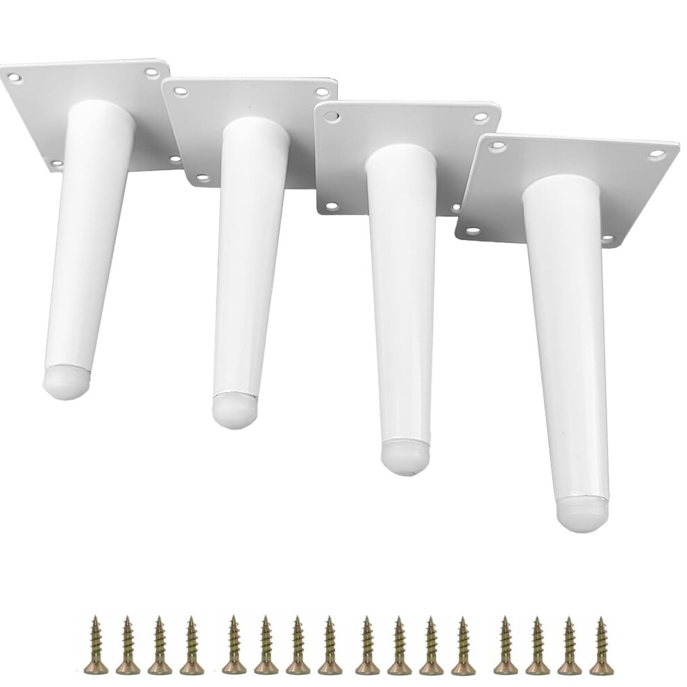 Smaxcn 4Pcs 4 3/4 Inch (12Cm) White Metal Furniture Legs Straight Metal Cabinet Legs With Level Feet 652401712510