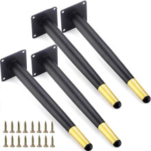 Smaxcn 4pcs 9 7/8 inch (25cm) Matte Black Gold Metal Furniture Legs Straight Metal Cabinet Legs with Level Feet