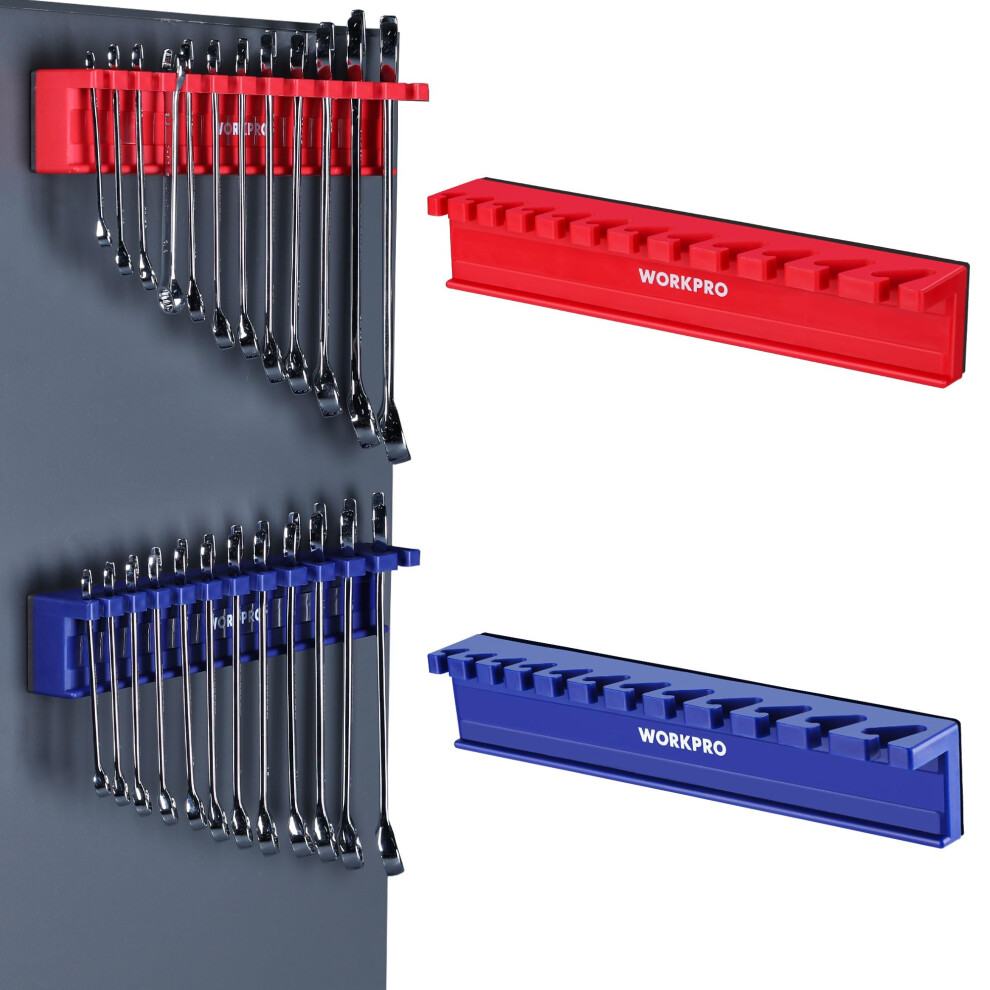WORKPRO 2 Piece Magnetic Wrench Organier Wrench Rack Tool Trays 12-Slots Wrench Holder Fits SAE (5/16 to 3/4 ) and Metric (9mm to 20mm) Premium Qu-image-OPC-PM96V7H-NEW