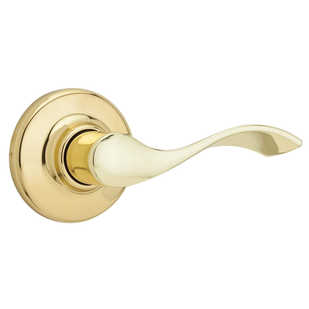 Kwikset Balboa Interior Passage Door Handle Lever For Closet And Hallway Doors Reversible Non-Locking Handle Lever Polished Brass 883351936392