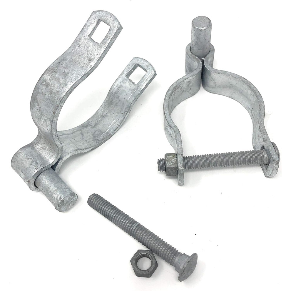 Ozark Fence - Chain Link Gate Post Hinge - Heavy Duty Pressed Steel - Includes Carriage Bolts & Nuts (Galvanized Steel 2-3/8"""") 850062203204