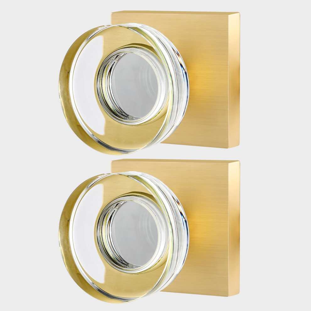 Newliplace 2 Pack Glass Dummy Door Knobs Interior Crystal Gold Dummy Door Handles Interior For Closet And Hall Satin Brass 639395276334