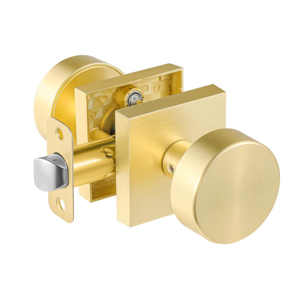 Newliplace Passage Brass Door Knobs Interior Brushed Gold Passage Door Knobs Square Gold Door Handles For Closet Hallway Heavy Duty Design 639395276075