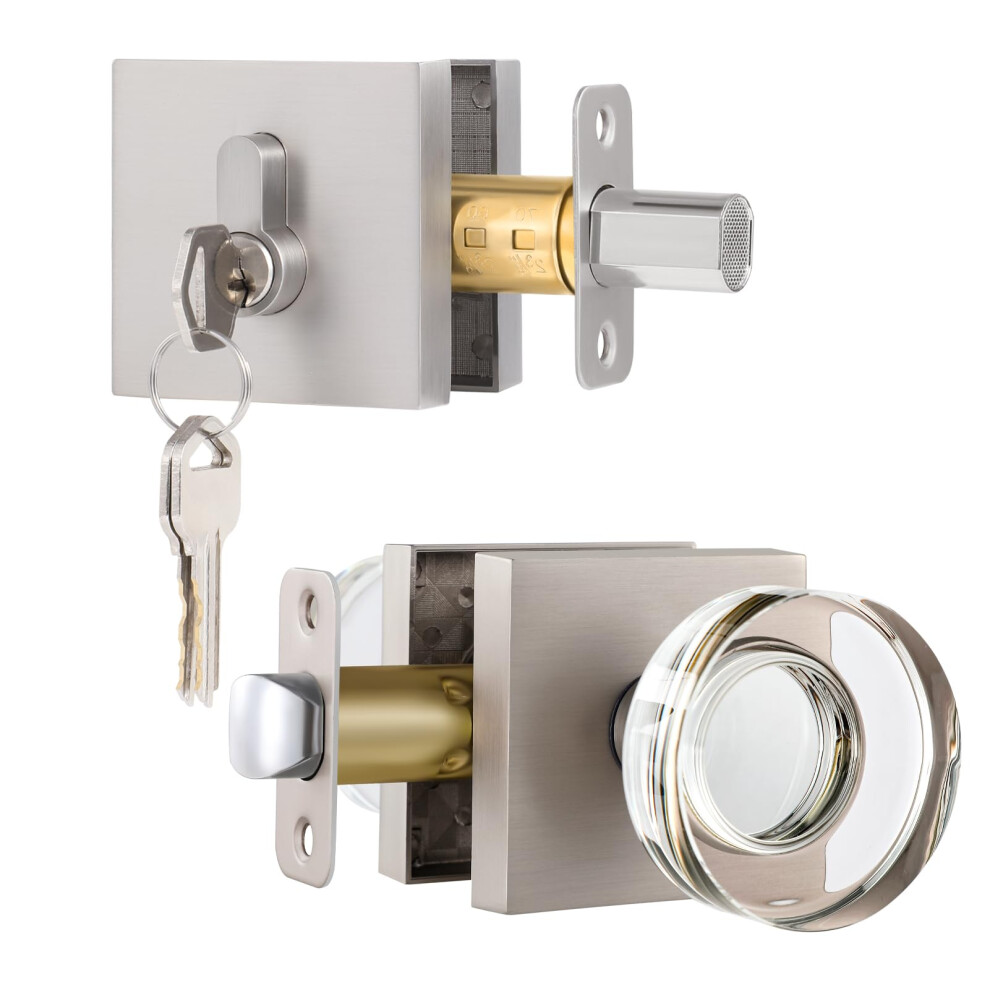 Newliplace Exterior Glass Door Knob With Single Cylinder Deadbolt Lockset Entry Crystal Door Knob With Deadbolt Brushed Nickel Front Door Lock Set 639395276457