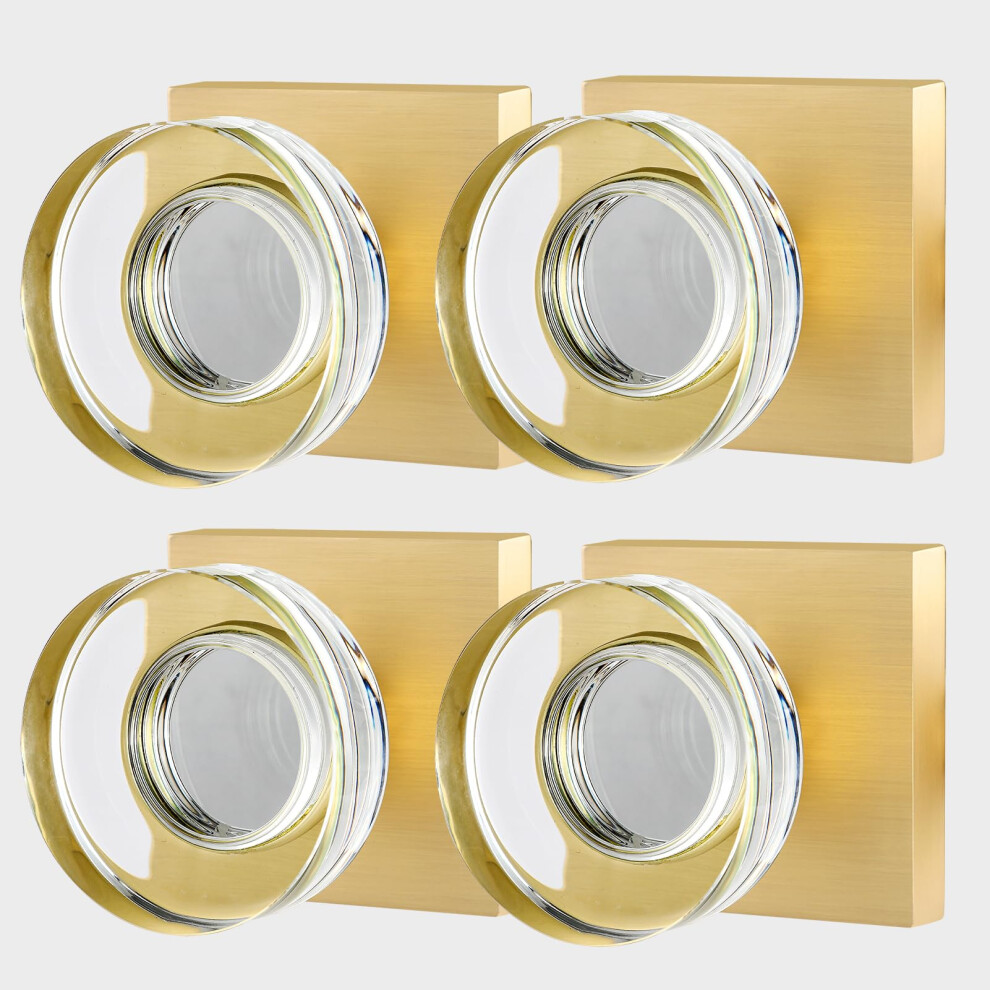 Newliplace 4 Pack Crystal Glass Dummy Door Knobs Interior Brushed Gold Dummy Door Handles Interior For Closet And Bifold Doors Satin Brass 639395276341
